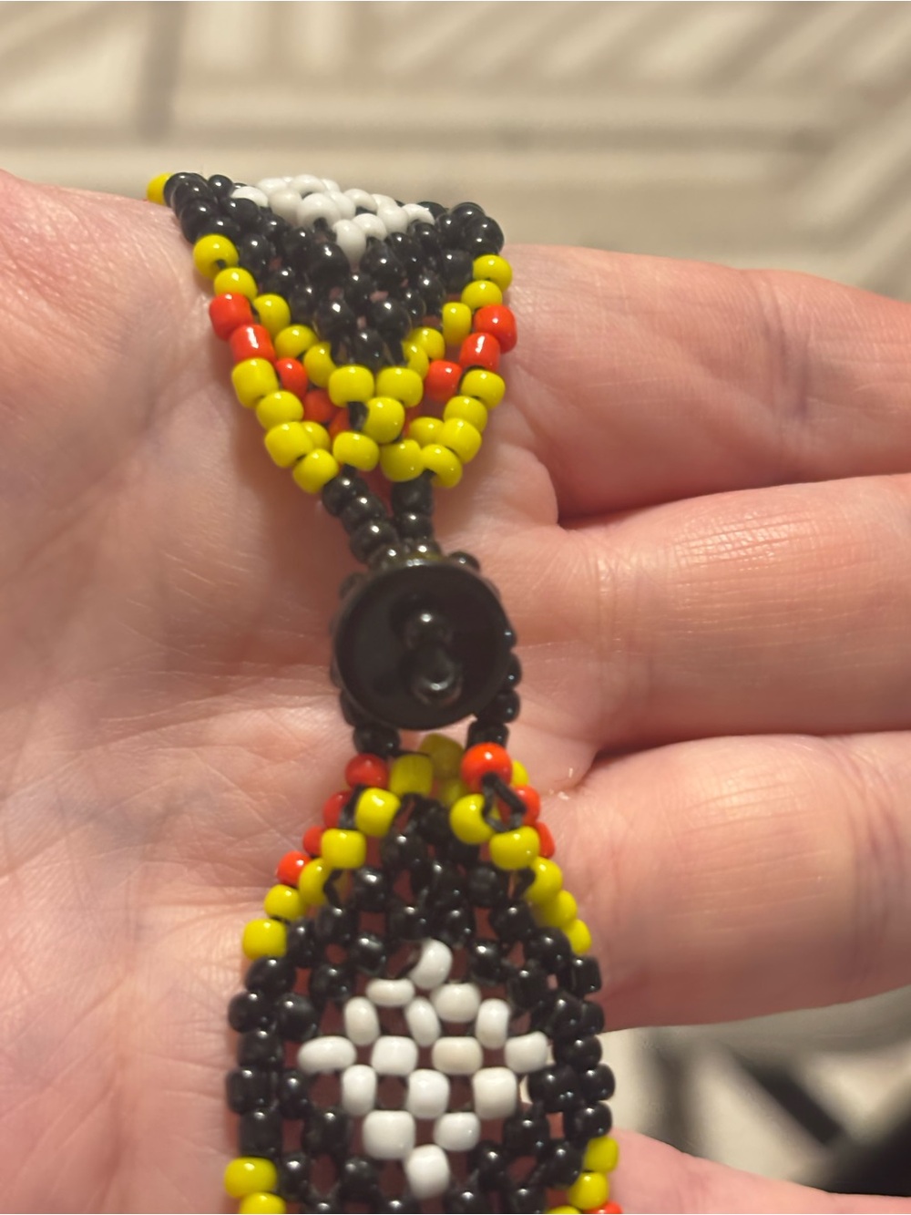 Handcrafted Orange, Yellow & Black Beaded Fringe Necklace - Picture 4 of 10